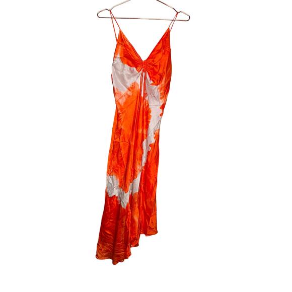 ALLSAINTS Orange Satin Silk Blend Scoop Neck Alexia Marinana Dress Size 10 - Picture 3 of 15